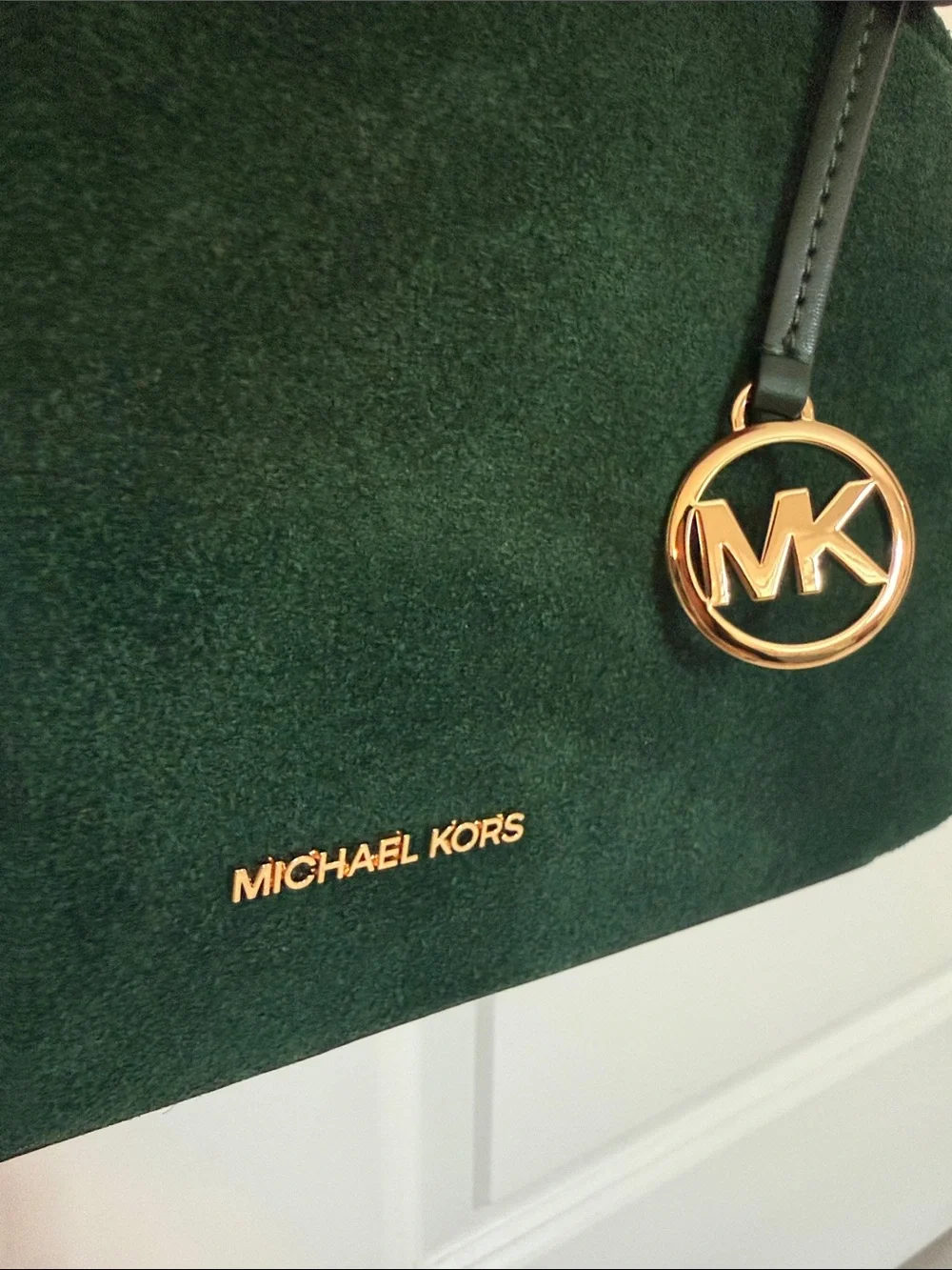 Michael Kors Forest Green Suede Shoulder Bag with Gold Hardware